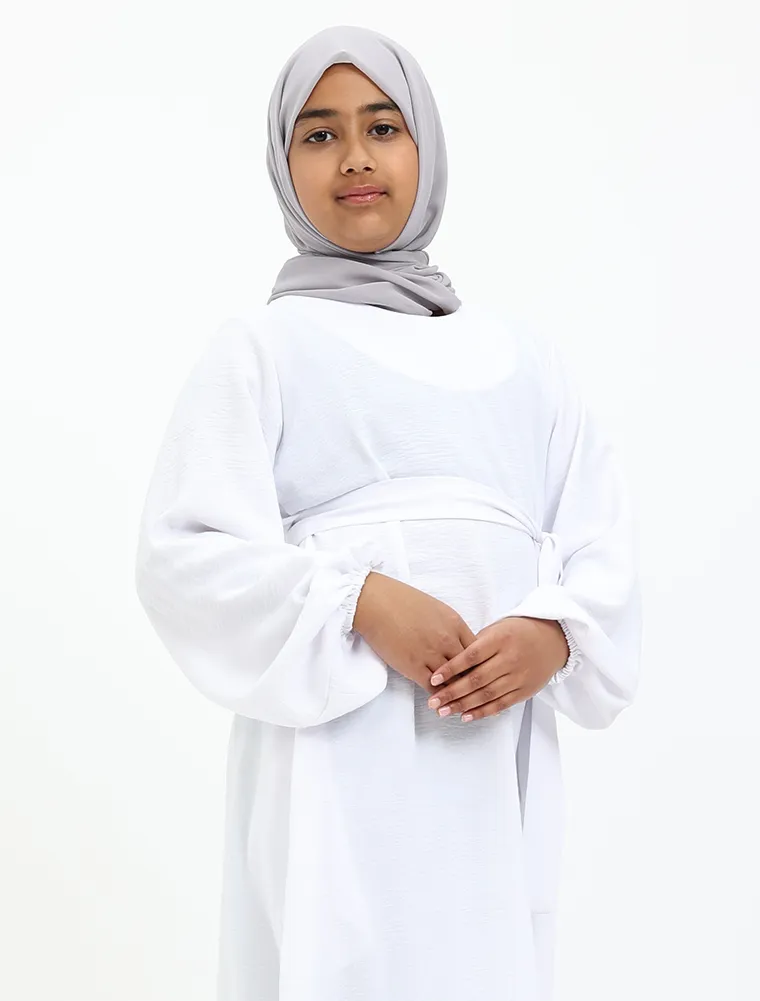 White Linen Feel Essential Girls Abaya